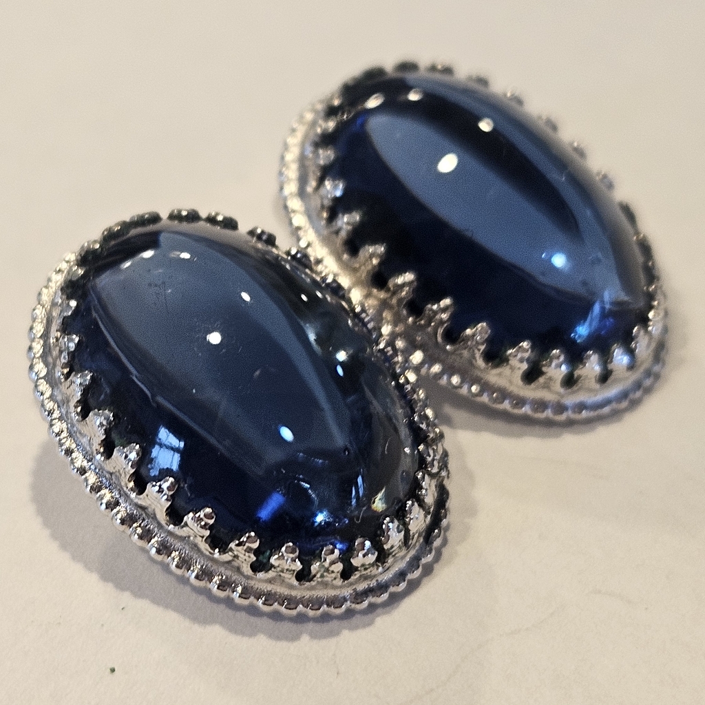 Art Nouveau Whiting Davis 14k Plated Blue Sapphire Glass Cabochon Earrings 25$